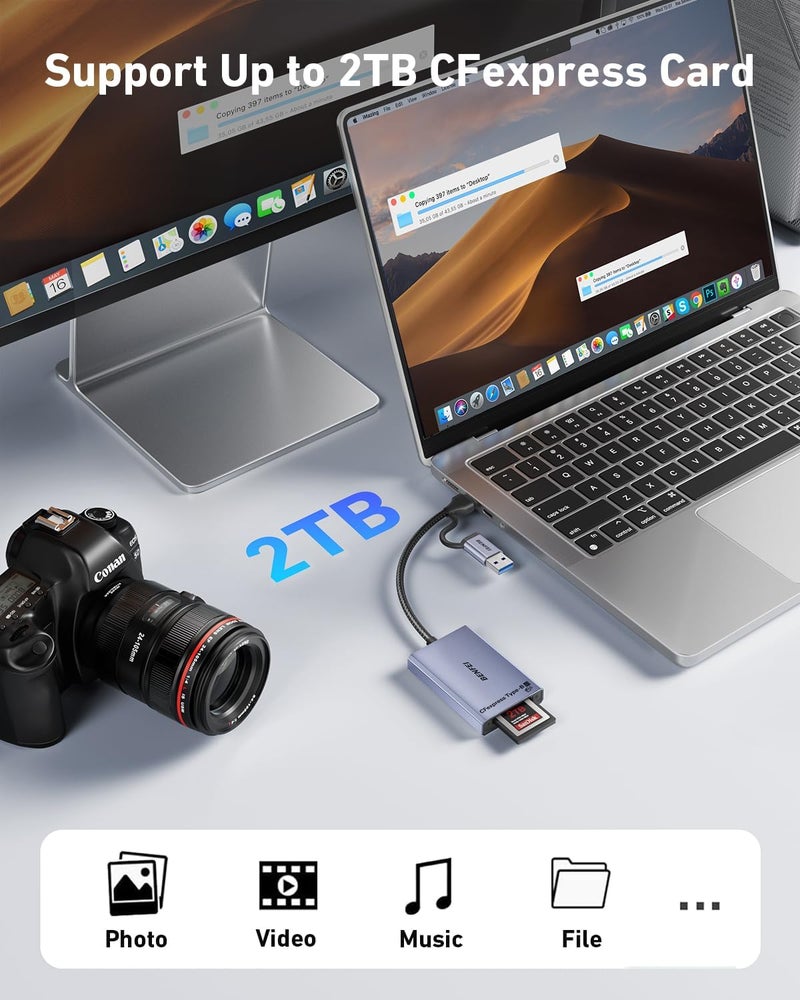 Benfei قارئ بطاقة CFexpress من النوع B مع USB 3.2 (الجيل 2) بسرعة 10Gbps، محول 2 في 1 USB-C وUSB-A، متوافق مع Windows/Mac/Linux/Android (غير متوافق مع بطاقة XQD) - Image 4